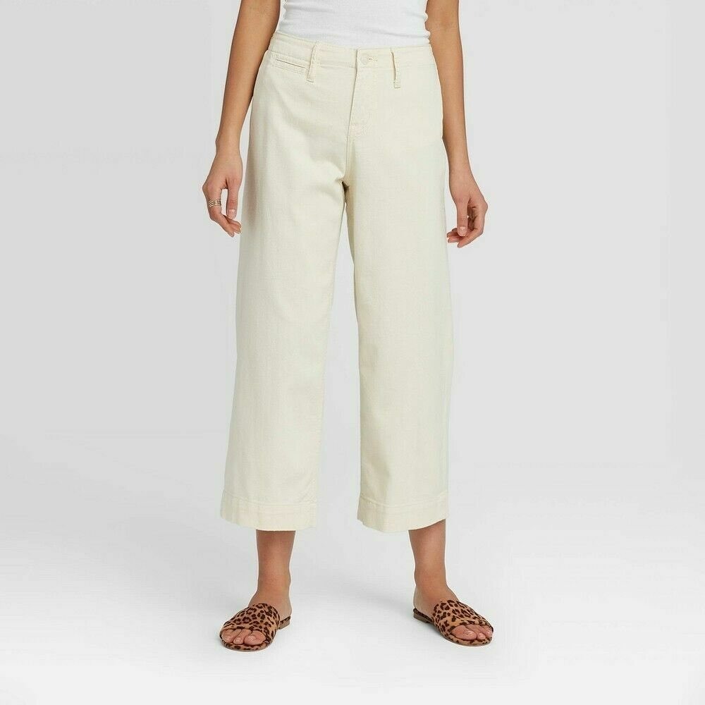 A New Day Wide-Leg Crop Pants Womens 18 Cream High Rise Stretch Cotton Coastal